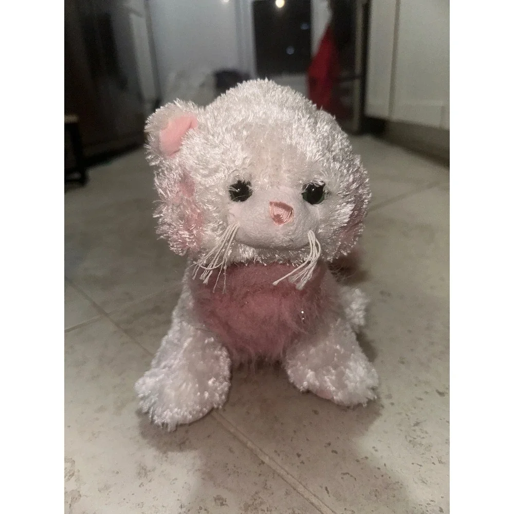 Webkinz Ganz Tickled Pink Cat Plush Stuffed Animal Toy Pink White Silver No Code